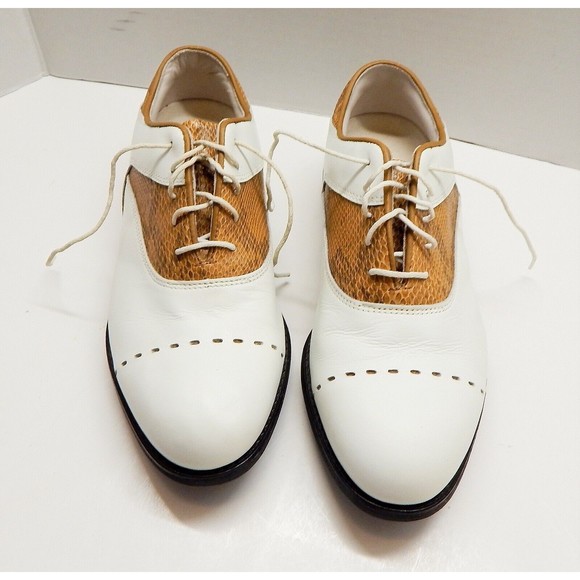 Chaussures De Golf Footjoy Europa Pour Femme - Taille US 5.5 / EU 36.5 - Cuir Blanc/marron - NEUF Avec étiquette